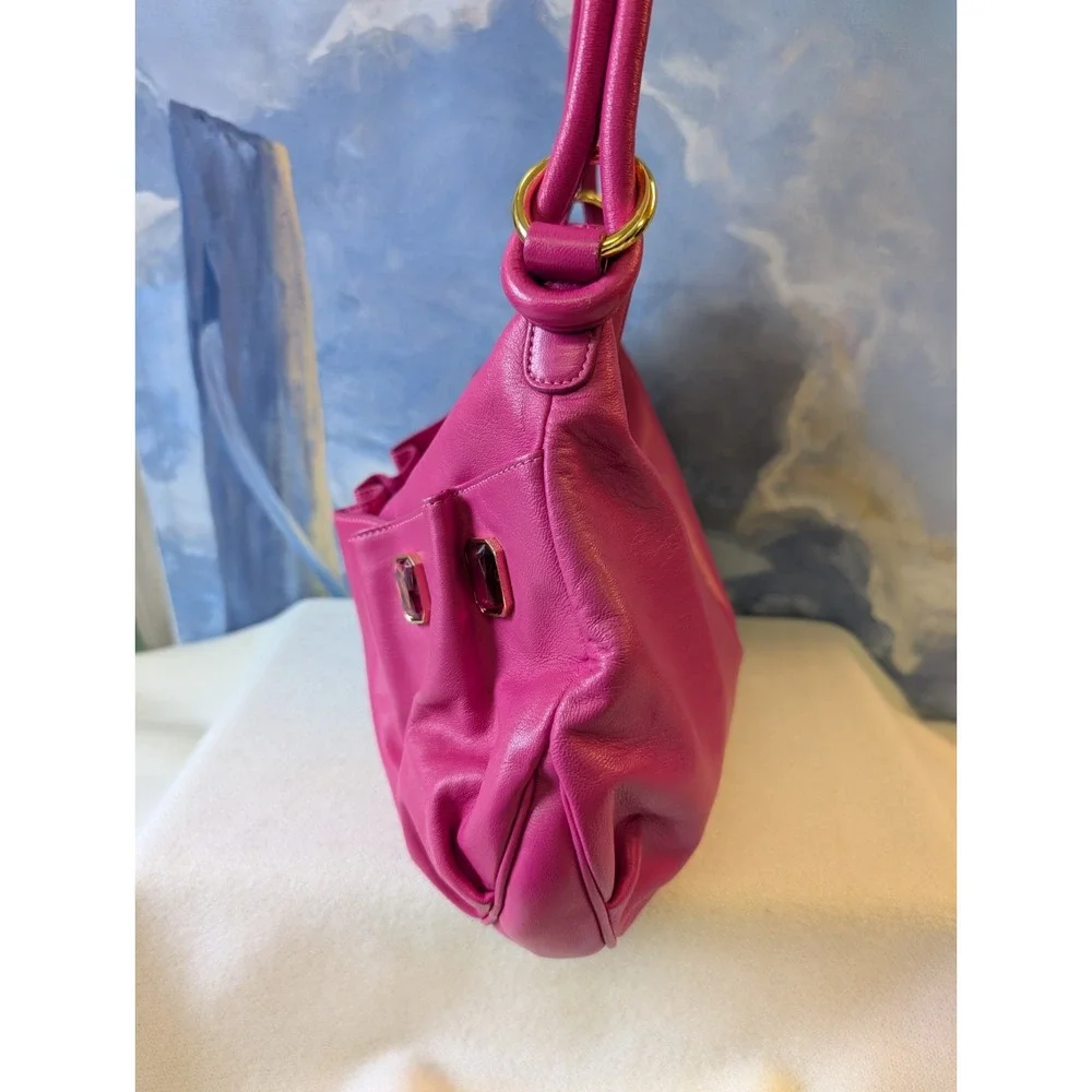 New! Braccialini Italian Leather Embellished Handbag In Fushia